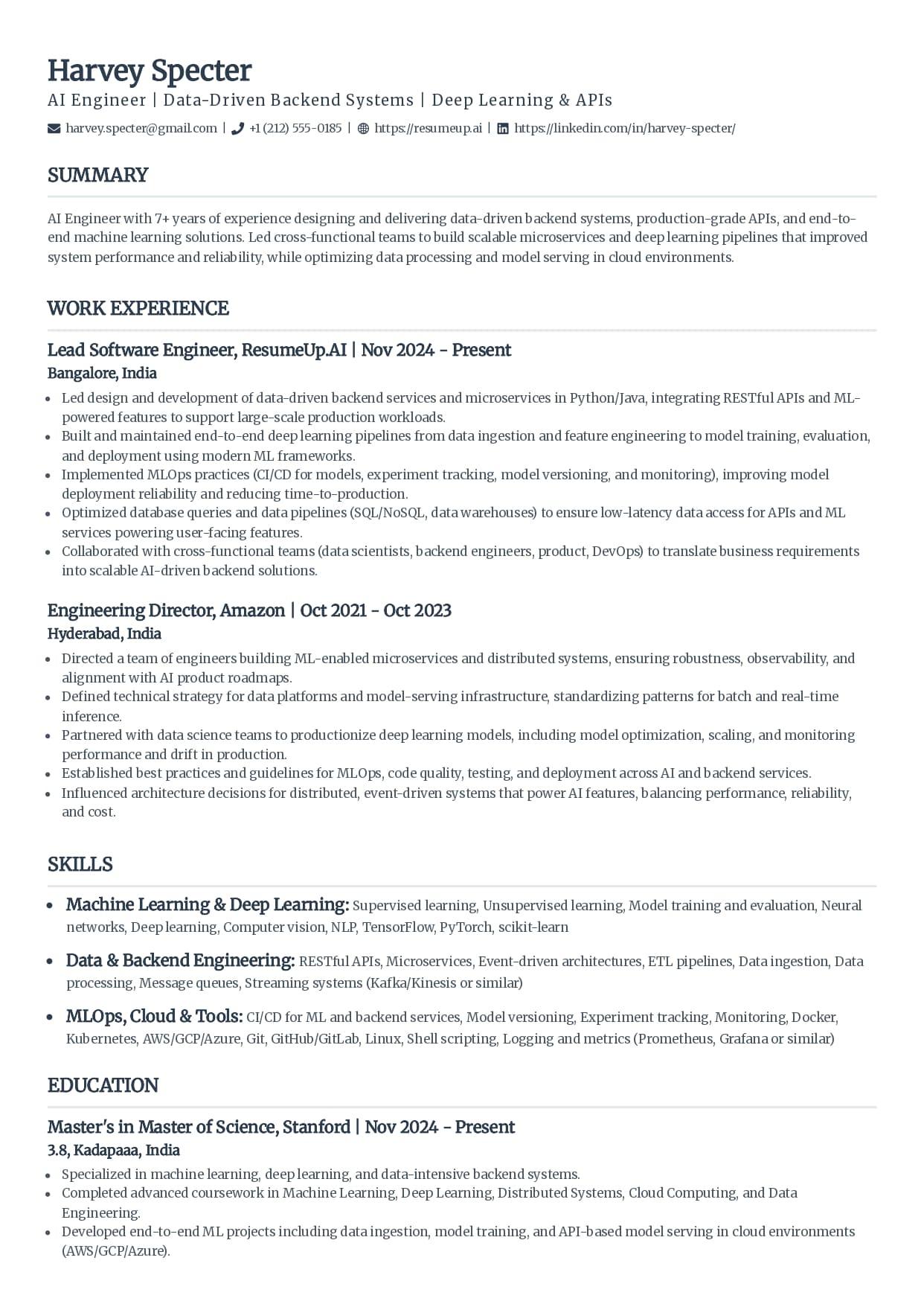 Classic ATS-friendly resume template with a single-column layout and standard section headings