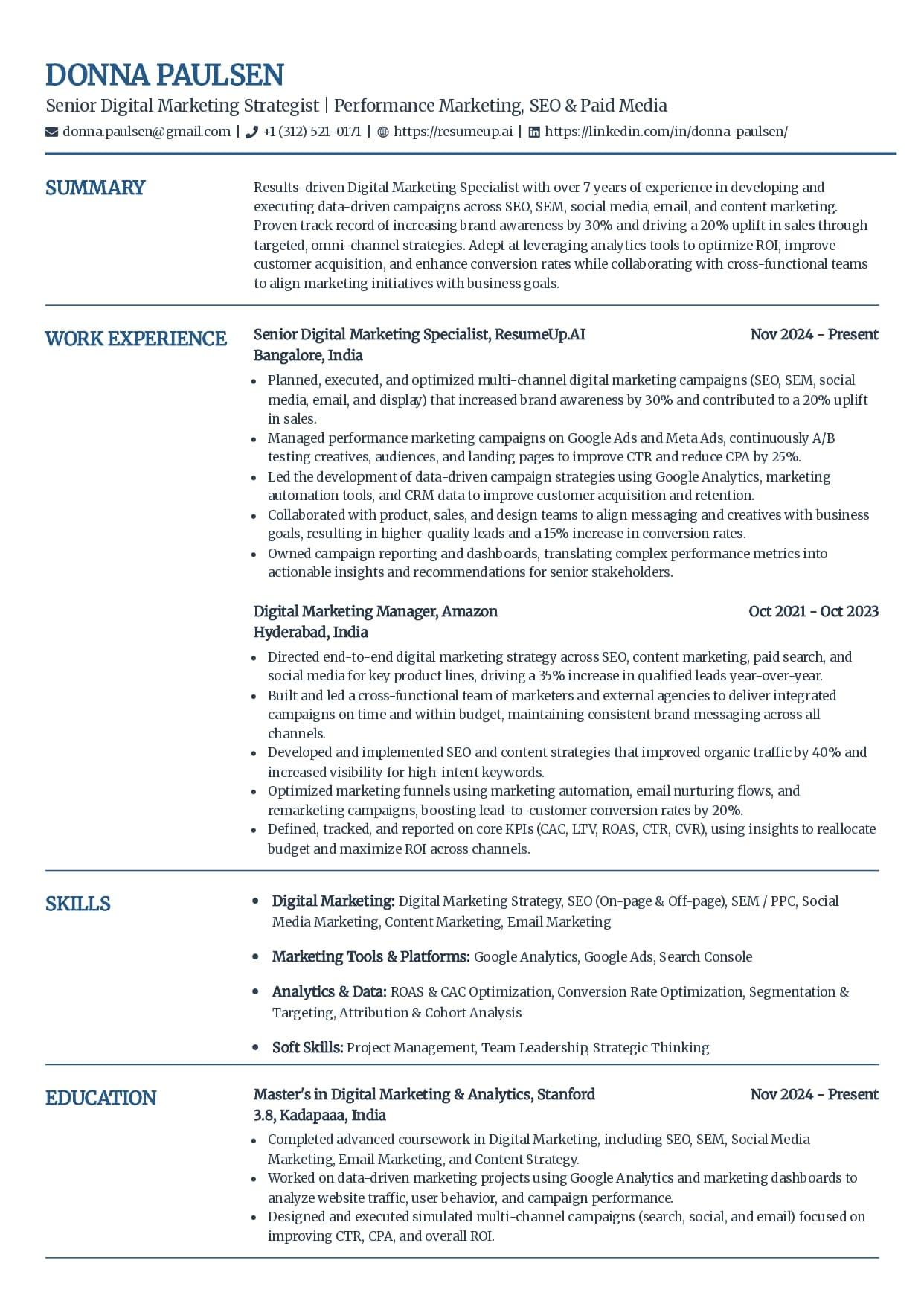 Craft ATS-friendly resume template with standard sections and subtle color accents