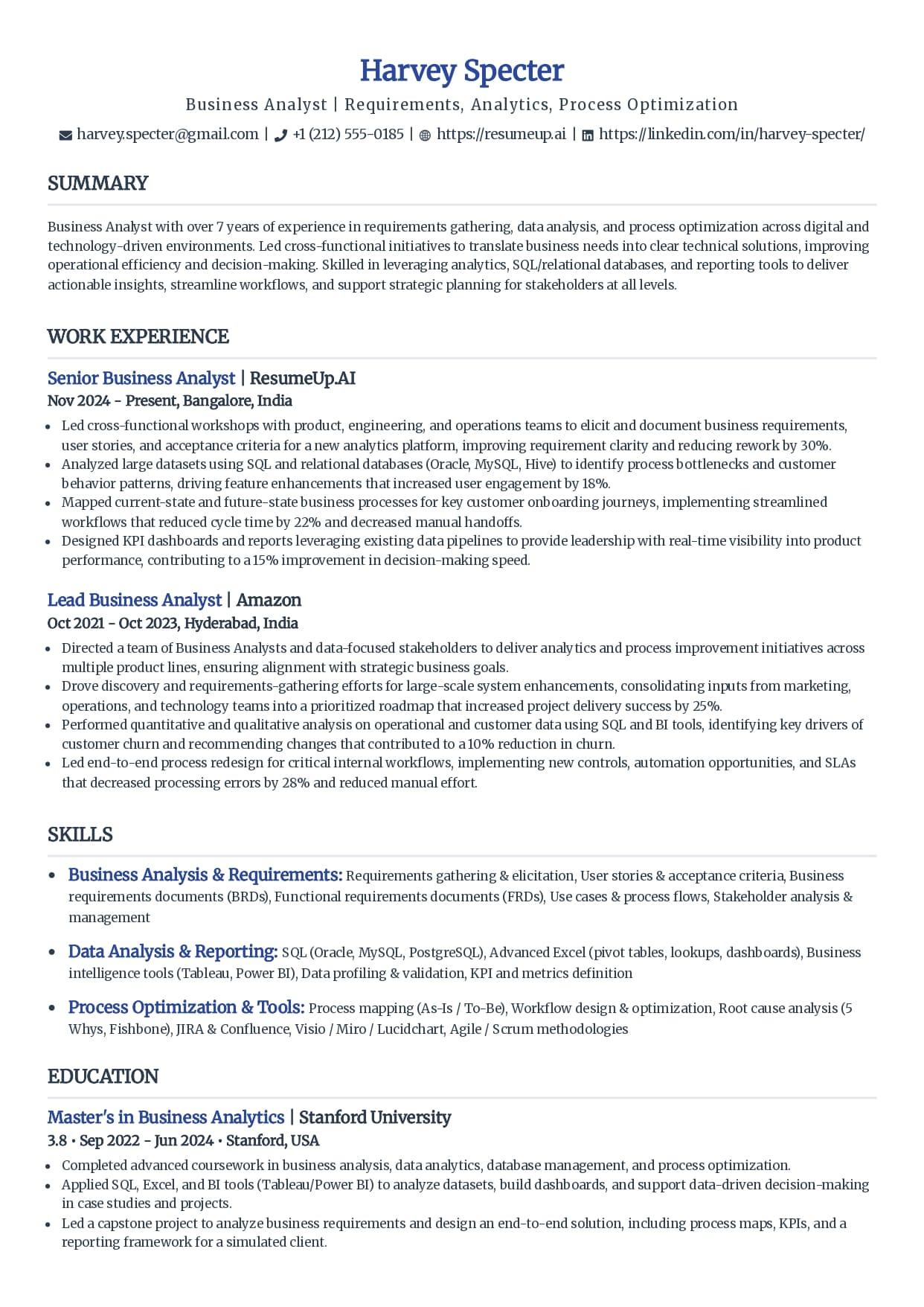 Simple minimal ATS-friendly resume template with a single-column layout