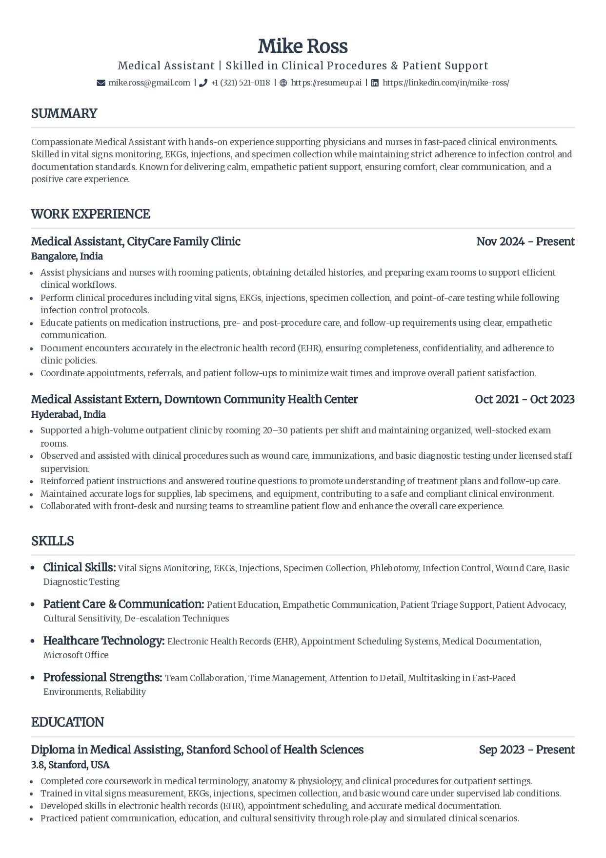 Standard ATS-friendly resume template with serif headings and a single-column layout